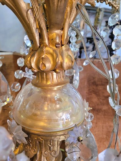 Large Chandelier in Gilt Bronze and Crystal, Napoleon III, Early 20th Century