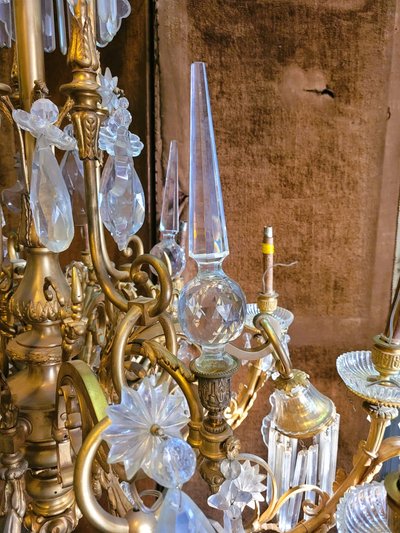 Large Chandelier in Gilt Bronze and Crystal, Napoleon III, Early 20th Century