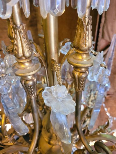 Large Chandelier in Gilt Bronze and Crystal, Napoleon III, Early 20th Century