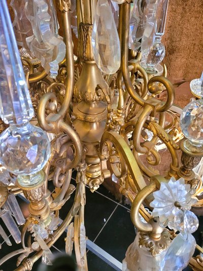 Large Chandelier in Gilt Bronze and Crystal, Napoleon III, Early 20th Century