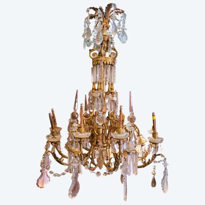 Large Chandelier in Gilt Bronze and Crystal, Napoleon III, Early 20th Century