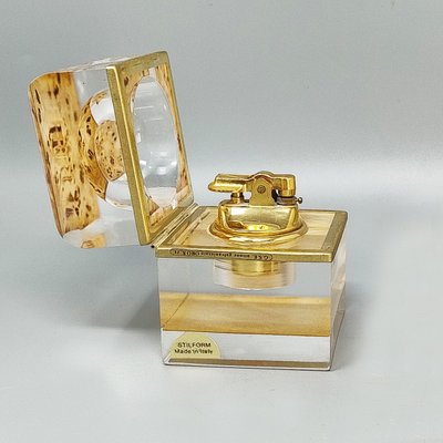 1970s Stunning Smoking Set by Stilform in Lucite and Brass Galvanized Gold 24K. Made in Italy