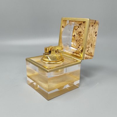 1970s Stunning Smoking Set by Stilform in Lucite and Brass Galvanized Gold 24K. Made in Italy