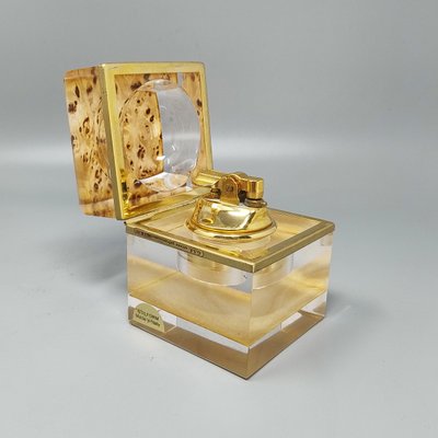 1970s Stunning Smoking Set by Stilform in Lucite and Brass Galvanized Gold 24K. Made in Italy