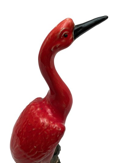 China, early 20th century, wading bird on its rock in enameled ceramic