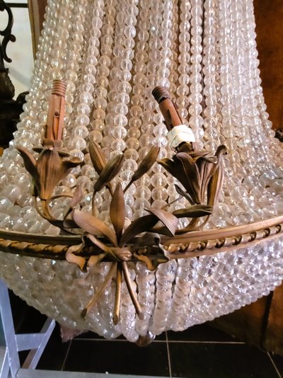 Large Chandelier (H153cm) Pearl Bag, or Hot Air Balloon, Late 19th Early 20th Century