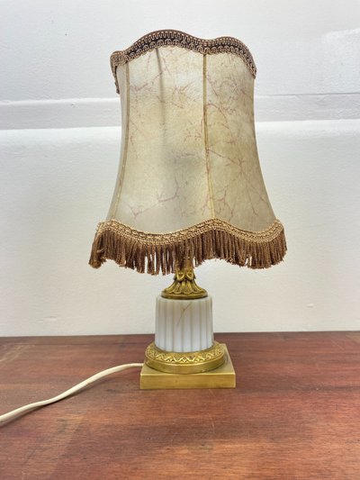 Louis XVI Style Opaline and Bronze Table Lamp - Circa 1950