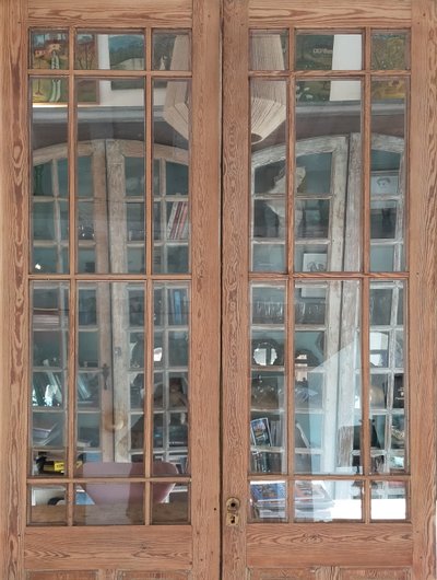 Large Double Glass Door End Old 19th Century Communication Showcase Library Workshop Loft