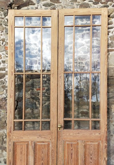 Large Double Glass Door End Old 19th Century Communication Showcase Library Workshop Loft