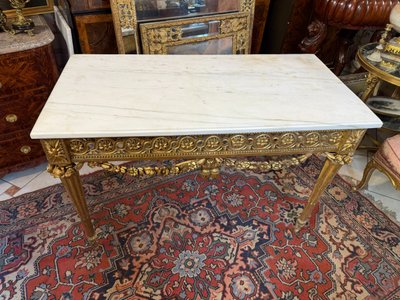 TABLE CONSOLE EPOQUE LOUIS XVI EN BOIS DORE