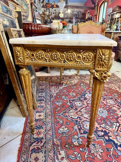 TABLE CONSOLE EPOQUE LOUIS XVI EN BOIS DORE