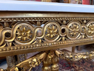 TABLE CONSOLE EPOQUE LOUIS XVI EN BOIS DORE