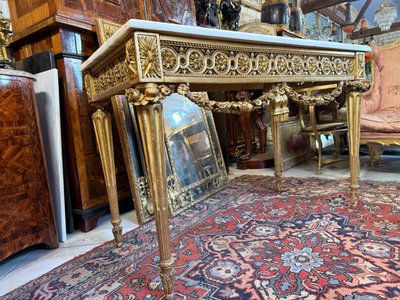 TABLE CONSOLE EPOQUE LOUIS XVI EN BOIS DORE