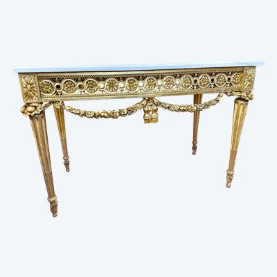 TABLE CONSOLE EPOQUE LOUIS XVI EN BOIS DORE