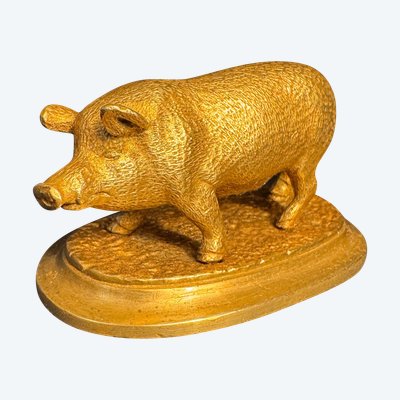 Gilded bronze animal sculpture ‘Pig’ late 19th century