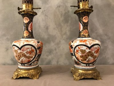 Belle paire de lampes à huile IMARI, d'époque 19 ème 