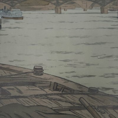 Lithographie par Henri Rivière Paysages Parisiens - L'Institut et la Cité