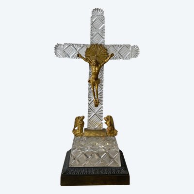 Crucifix in cut crystal and gilded bronze, Charles X period, early 19th century