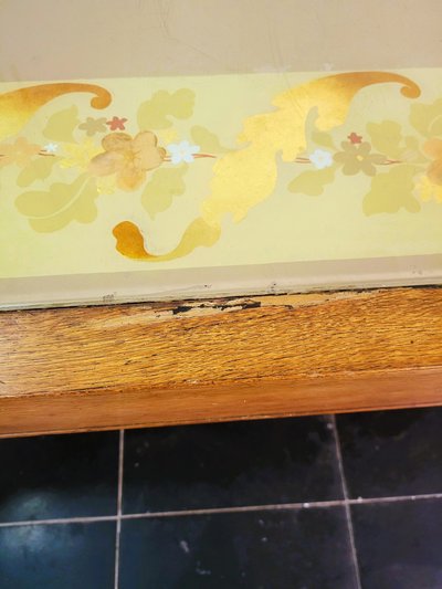 Attr. M Jallot, Oak Center Table, Painted Top Under Glass, Mid 20th Century