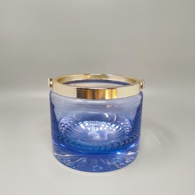 1970s Gorgeous Blue Ice Bucket in Crystal by L.A.C.S. Made in Italy.