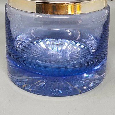 1970s Gorgeous Blue Ice Bucket in Crystal by L.A.C.S. Made in Italy.