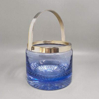 1970s Gorgeous Blue Ice Bucket in Crystal by L.A.C.S. Made in Italy.