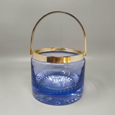 1970s Gorgeous Blue Ice Bucket in Crystal by L.A.C.S. Made in Italy.