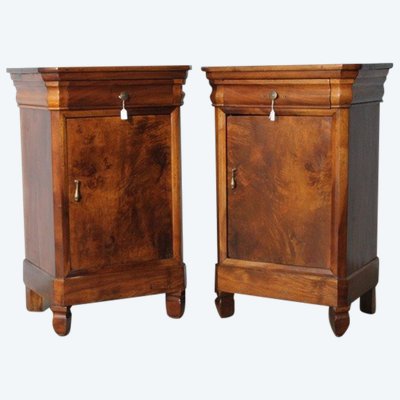 Antique pair of Cappuccino bedside tables in solid walnut from Lombardy 1840. Restored. Size L 49 x 35.