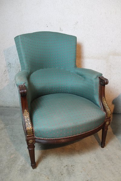 Pair of Louis XVI style mahogany bergere chairs, 19th century