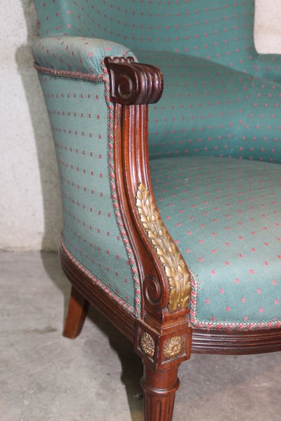 Pair of Louis XVI style mahogany bergere chairs, 19th century