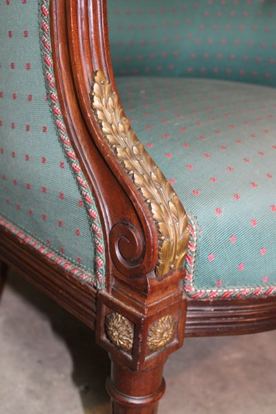 Pair of Louis XVI style mahogany bergere chairs, 19th century