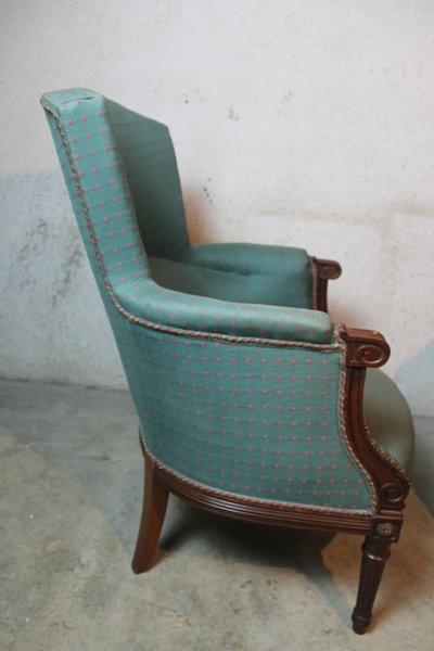 Pair of Louis XVI style mahogany bergere chairs, 19th century