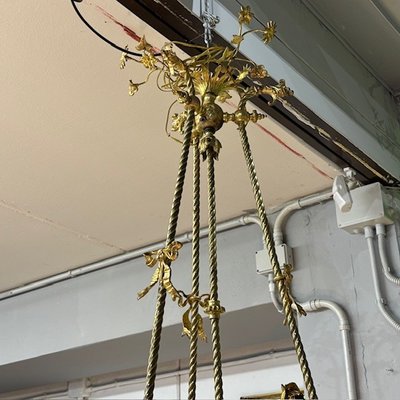 Antico strepitoso Lampadario fine 800 Liberty di grandi dimensioni Cigni . Vetro e bronzo dorato . 