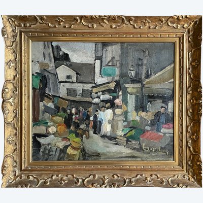 Orientalist painting souk of Tunis Lazare Levy