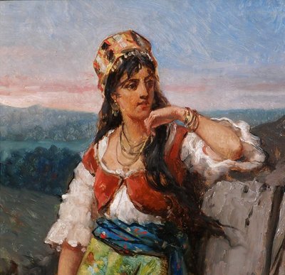 Jan PORTIELJE 1829-1908 Portrait of an Italian woman, painting, circa 1870-80, Italy