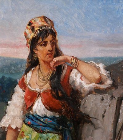 Jan PORTIELJE 1829-1908 Portrait of an Italian woman, painting, circa 1870-80, Italy