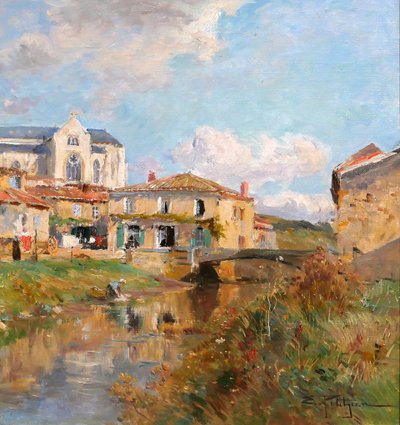 Edmond PETITJEAN 1844-1925 Talmont, Vendée, landscape, painting, circa 1890, impressionism