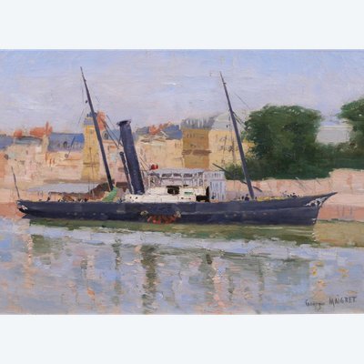 Georges Maigret 1846-1929 Trouville, the boat of Le Havre, painting, circa 1880-90, Normandy