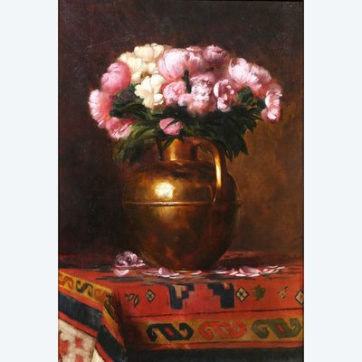 Guillaume ALAUX 1856-1912 Still life of flowers (peonies), painting, circa 1890-1900