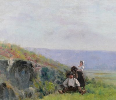 Ecole française vers 1880-90, Paysage, la récolte, tableau impressionnisme, signé