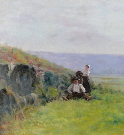 Ecole française vers 1880-90, Paysage, la récolte, tableau impressionnisme, signé