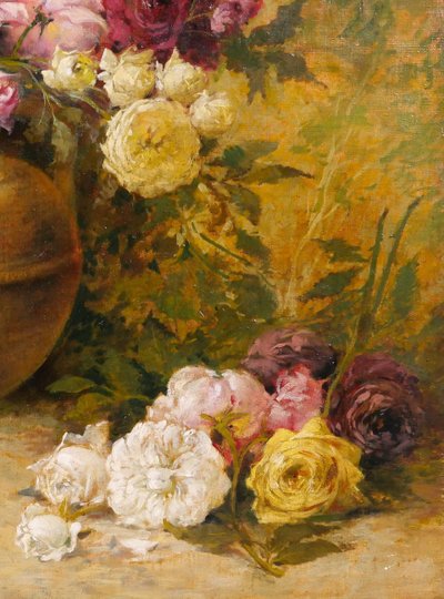 Emile Laporte 1841-1919 Still life of flowers (roses), large painting, 1910, garden