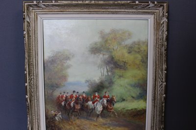 Oil on canvas Hunting at Court by Eugène Péchaubes circa 1930