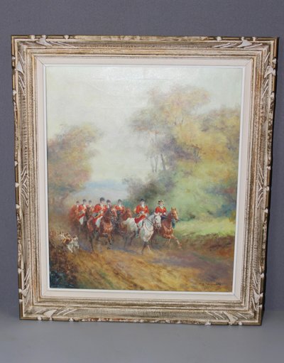 Oil on canvas Hunting at Court by Eugène Péchaubes circa 1930