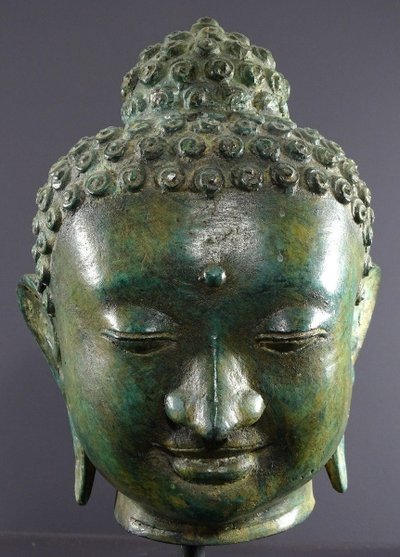 Thaïlande, Années 1920/1930, Grande Tête De Bouddha En Bronze Dans Le Style Ayuttaya.