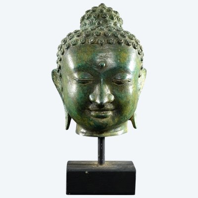 Thaïlande, Années 1920/1930, Grande Tête De Bouddha En Bronze Dans Le Style Ayuttaya.