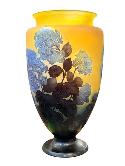 Vaso monumentale Art Nouveau "Ortensie" di Emile Gallé