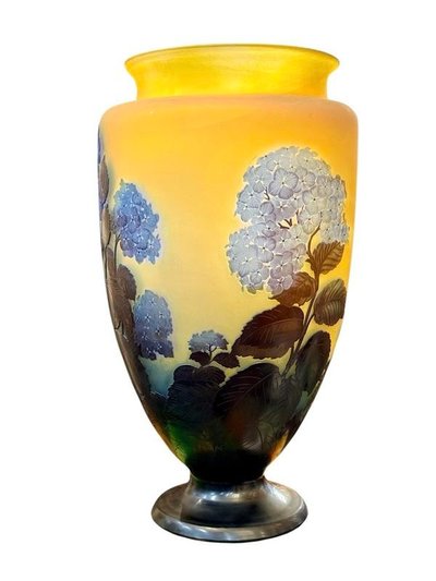 Vaso monumentale Art Nouveau "Ortensie" di Emile Gallé