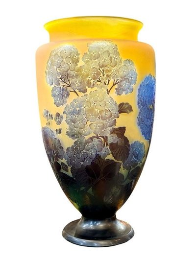 Vaso monumentale Art Nouveau "Ortensie" di Emile Gallé