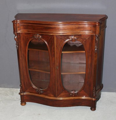 Napoleon III Curved Mahogany Display Case About 1880